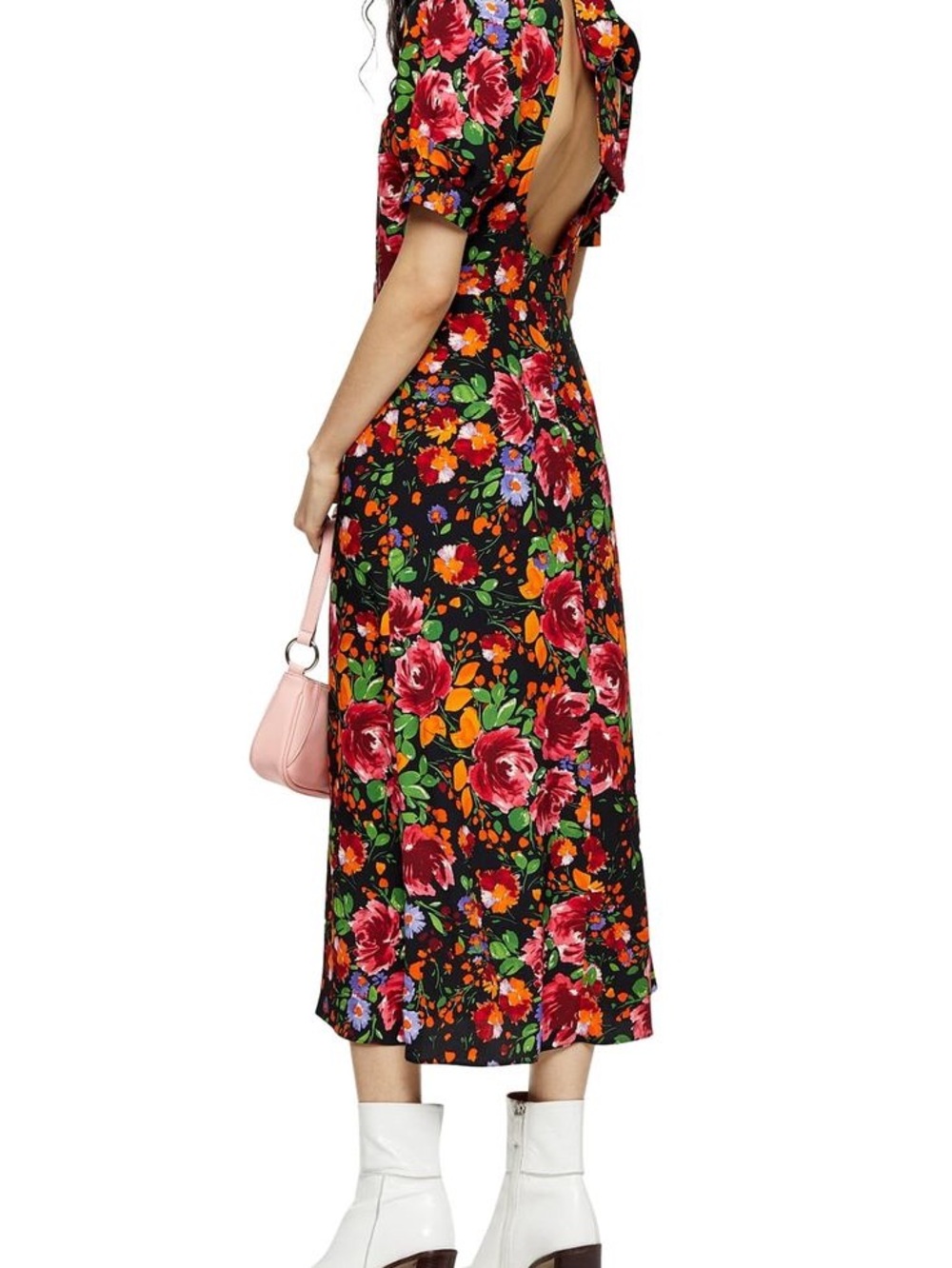 SUPER RARE! Topshop Floral Print Maxi Dress Open Back and High Neck Tie Size 8